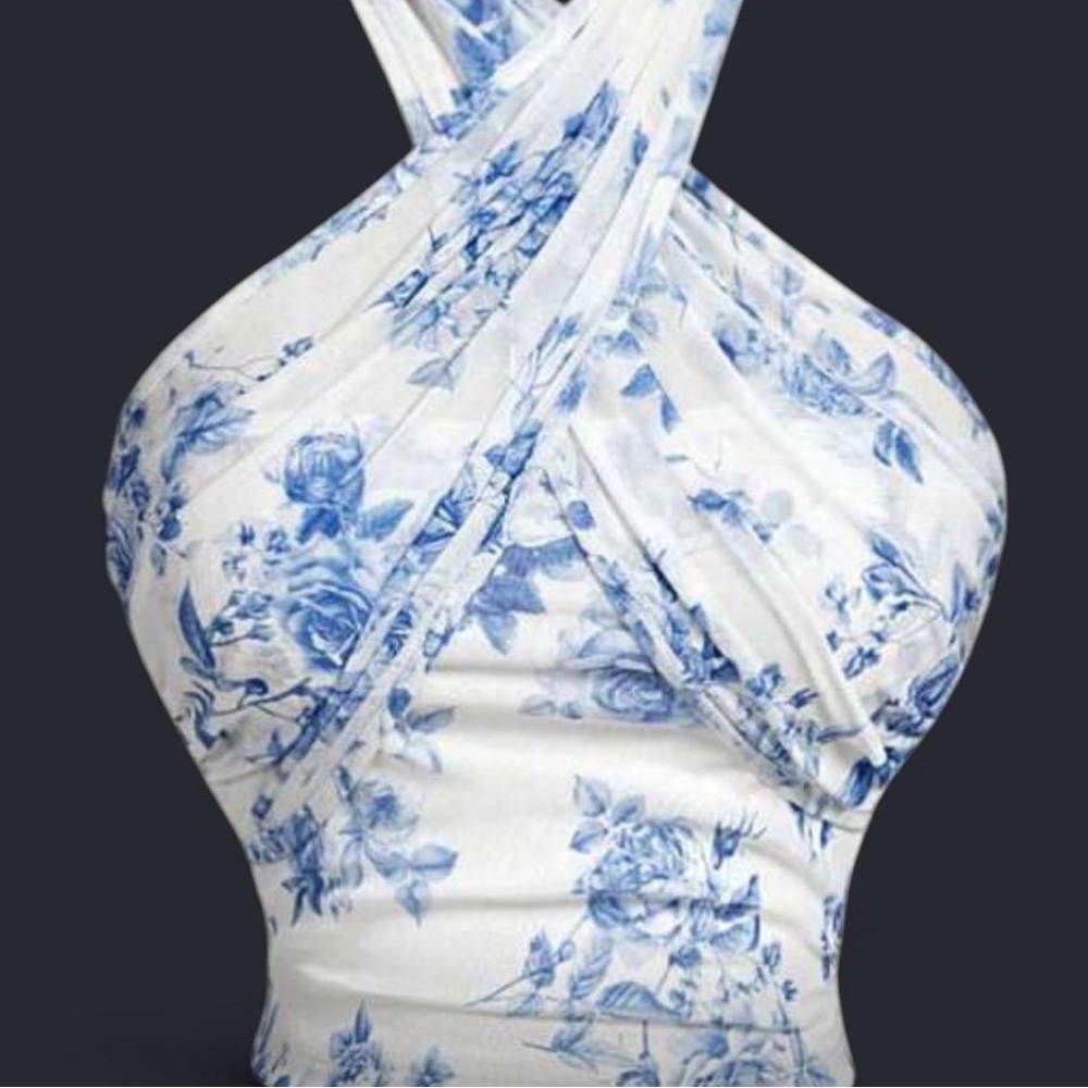 Floral Blue and White Women's Top